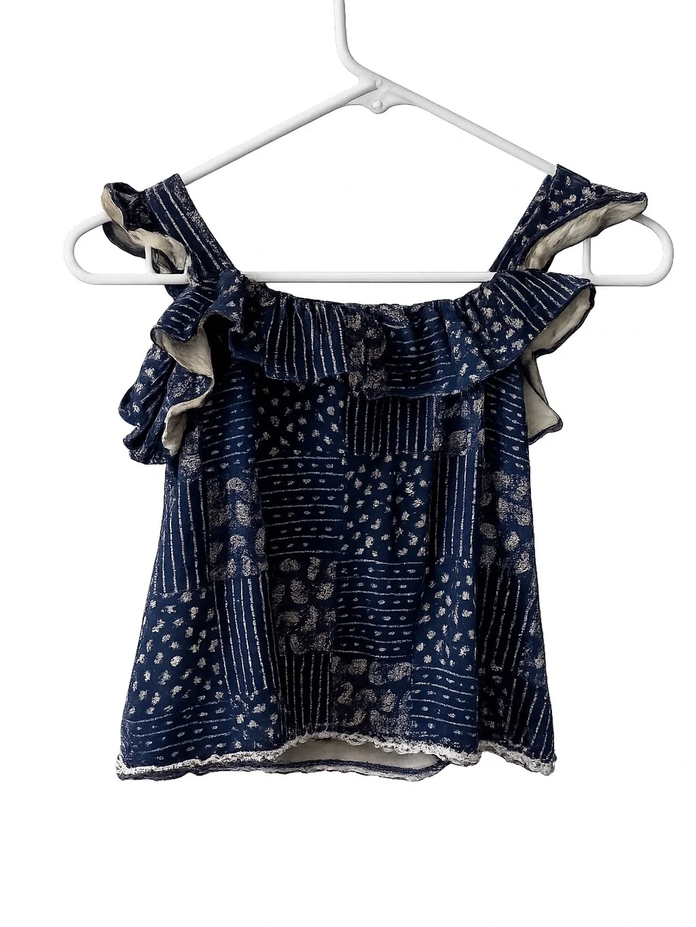 Ralph Lauren Navy Blue Paisley Bandana Printed Ruffle-Strap Tank Western